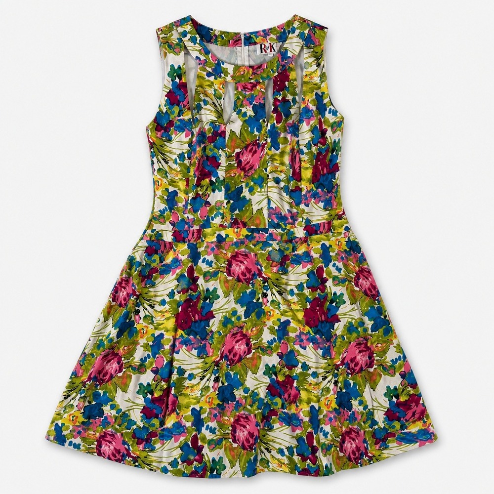 Vtg Y2K does 60s Fit Flare Dress Cottagecore Prairie Romance Cut-Out neck Sz XL